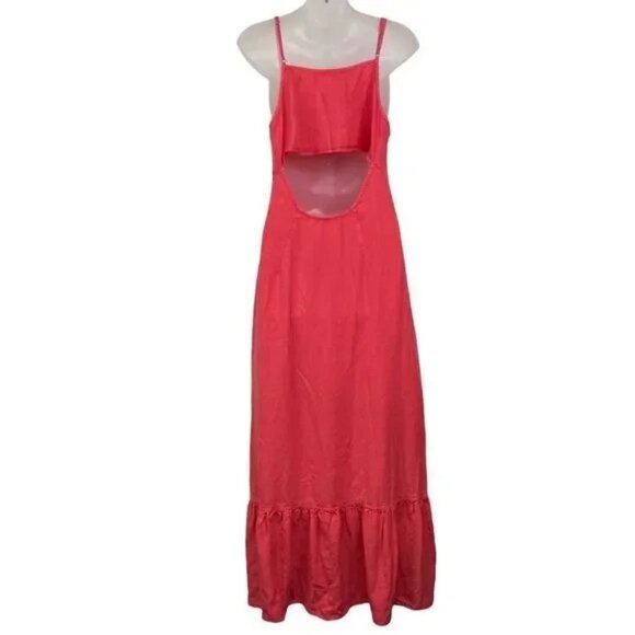 NWT FREE PEOPLE RED PINK BUTTON DOWN OPEN BACK CHAMBRAY MAXI DRESS SMALL - Picture 6 of 13